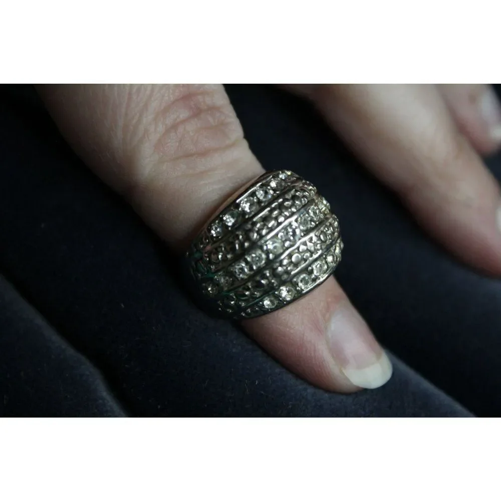 Clear‎ Rhinestone Silver Band Fashion Costume Ring Size 5